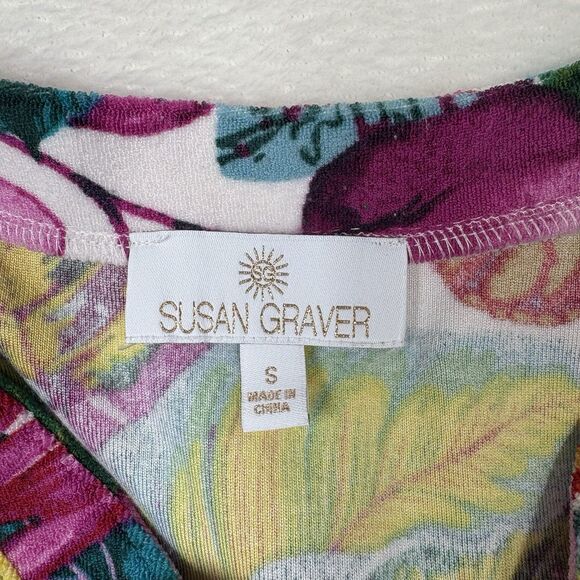 Susan Graver Soleil Brushed Knit Dress Palm Tropical Cover Up Terry Cloth Small - Picture 11 of 15